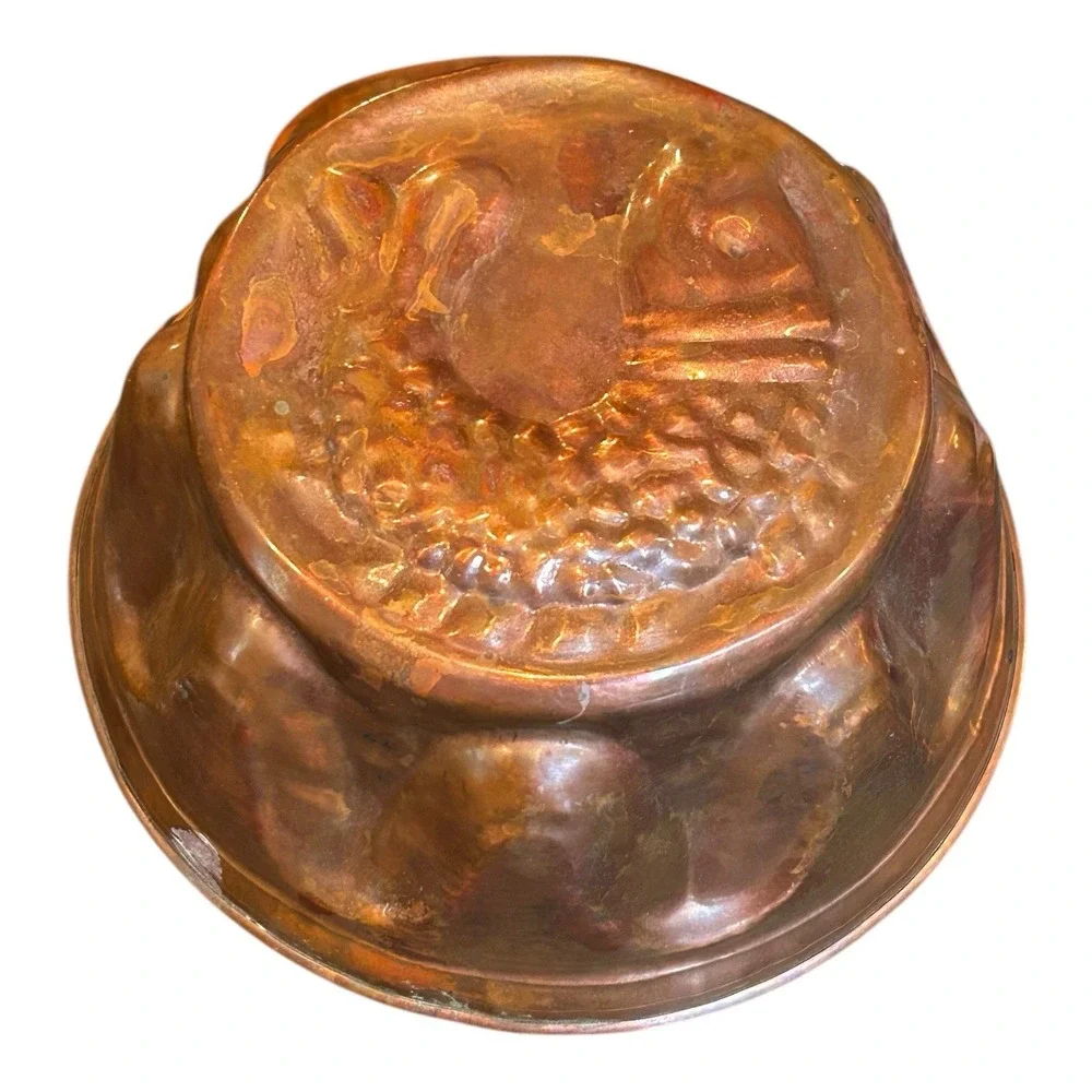 Antique 19th Century Copper Fish‎ Molds set of 2 wall hanger jello mold